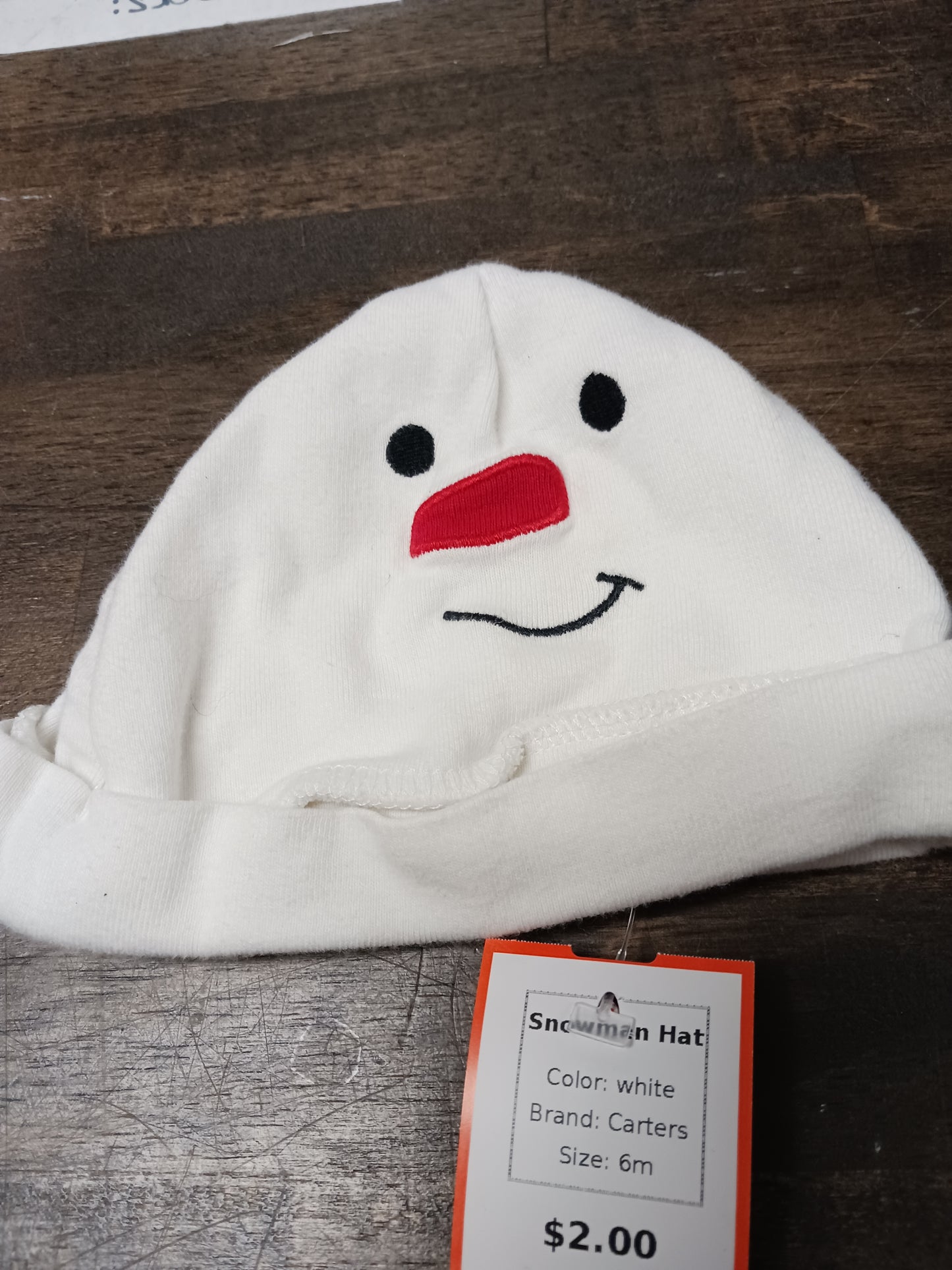 white Carters Snowman Hat, 6m