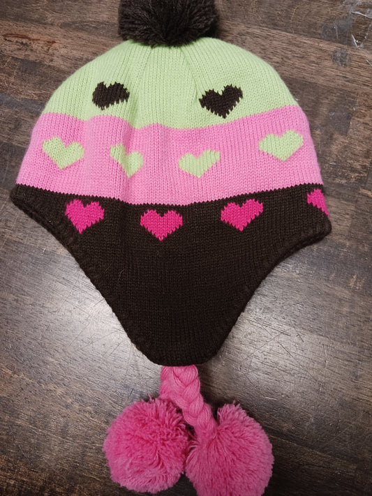 Pink/Brown/Green Jumping Bean Winter Hat, OS