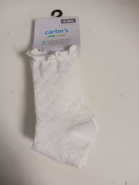 white Carters 2 pair knee high socks  6/12m, 6M G