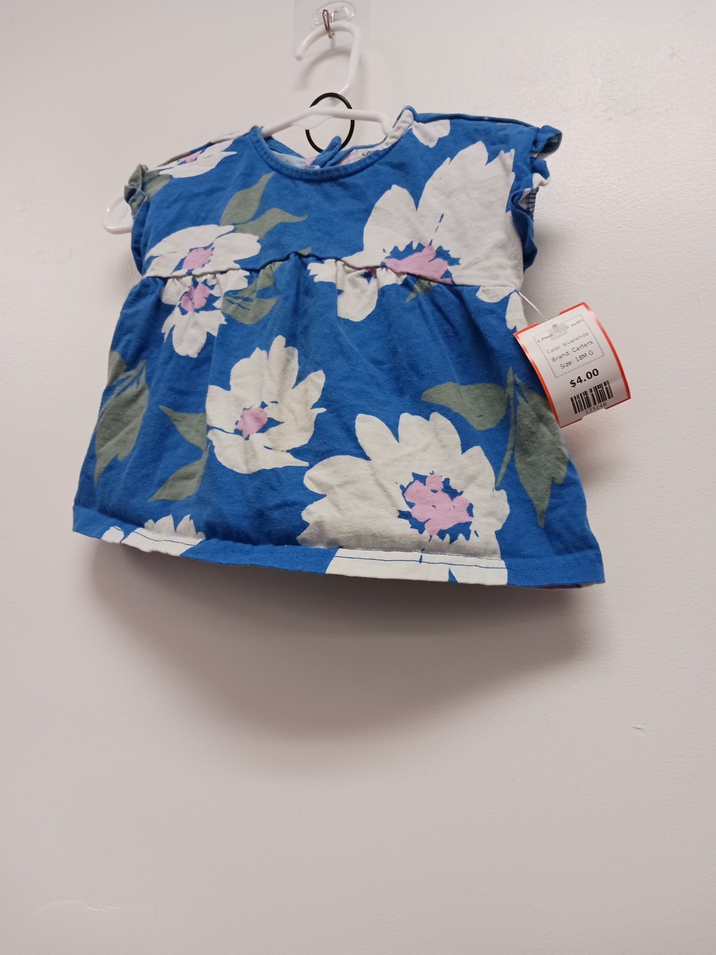 blue/white Carters 2 Piece Flower outfit, 18M G