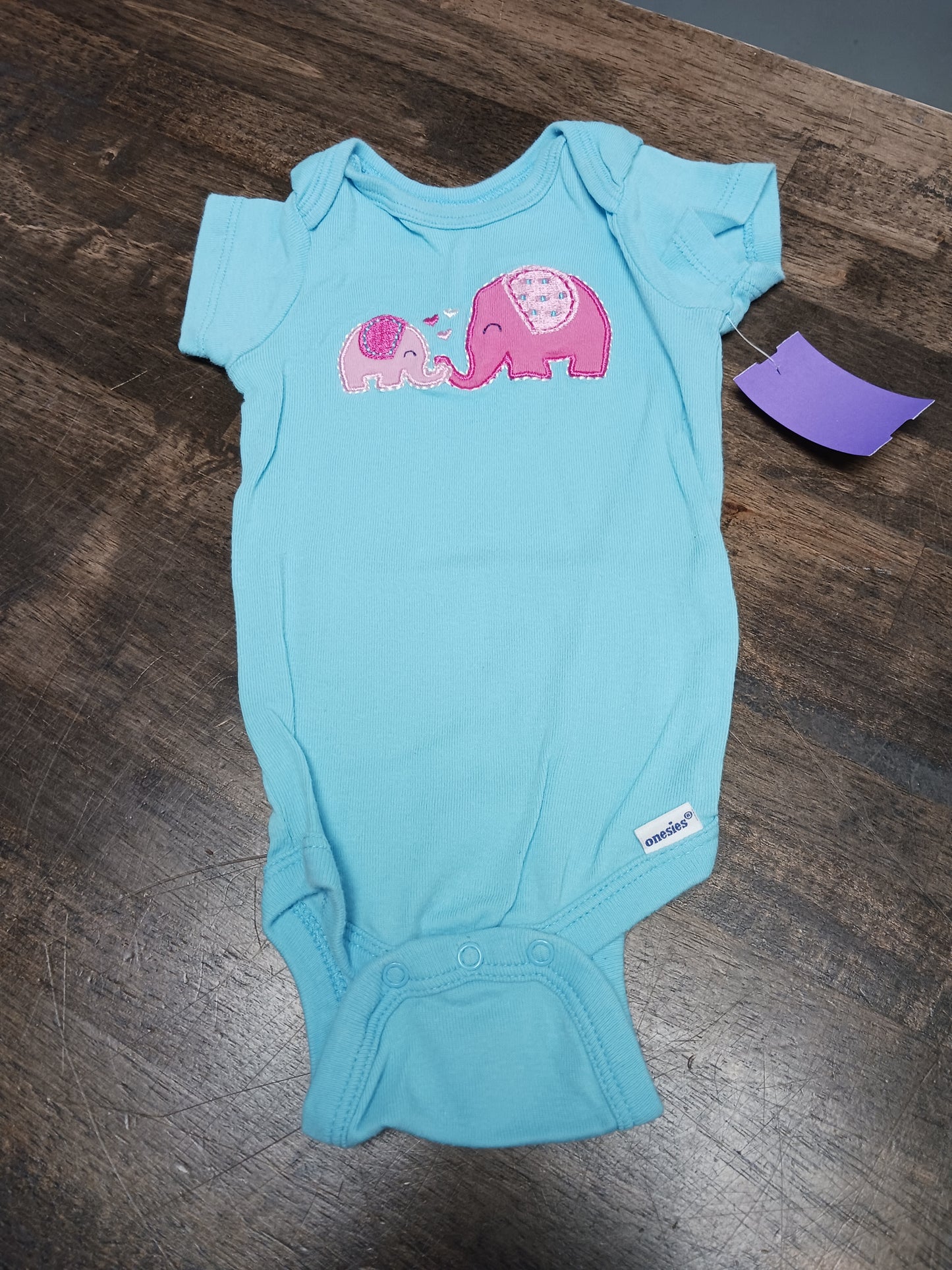 Blue/Pink Elephant Gerber Onesie, 12M G