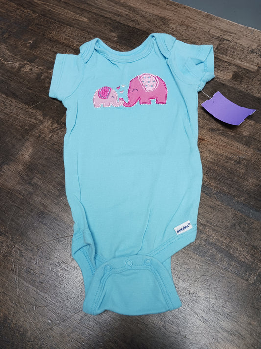 Blue/Pink Elephant Gerber Onesie, 12M G