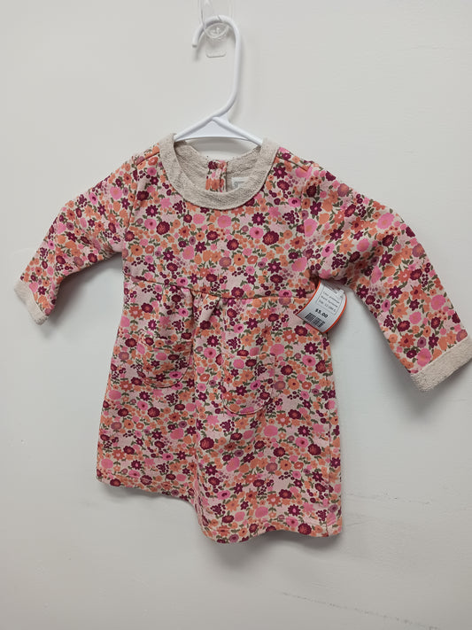 pink/beige Gymboree Long Sleeve Flowered Dress, 12-18M G