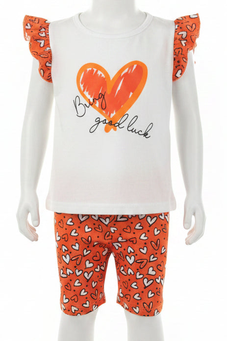 White/Orange Hearts Shein Outfit, 2T G