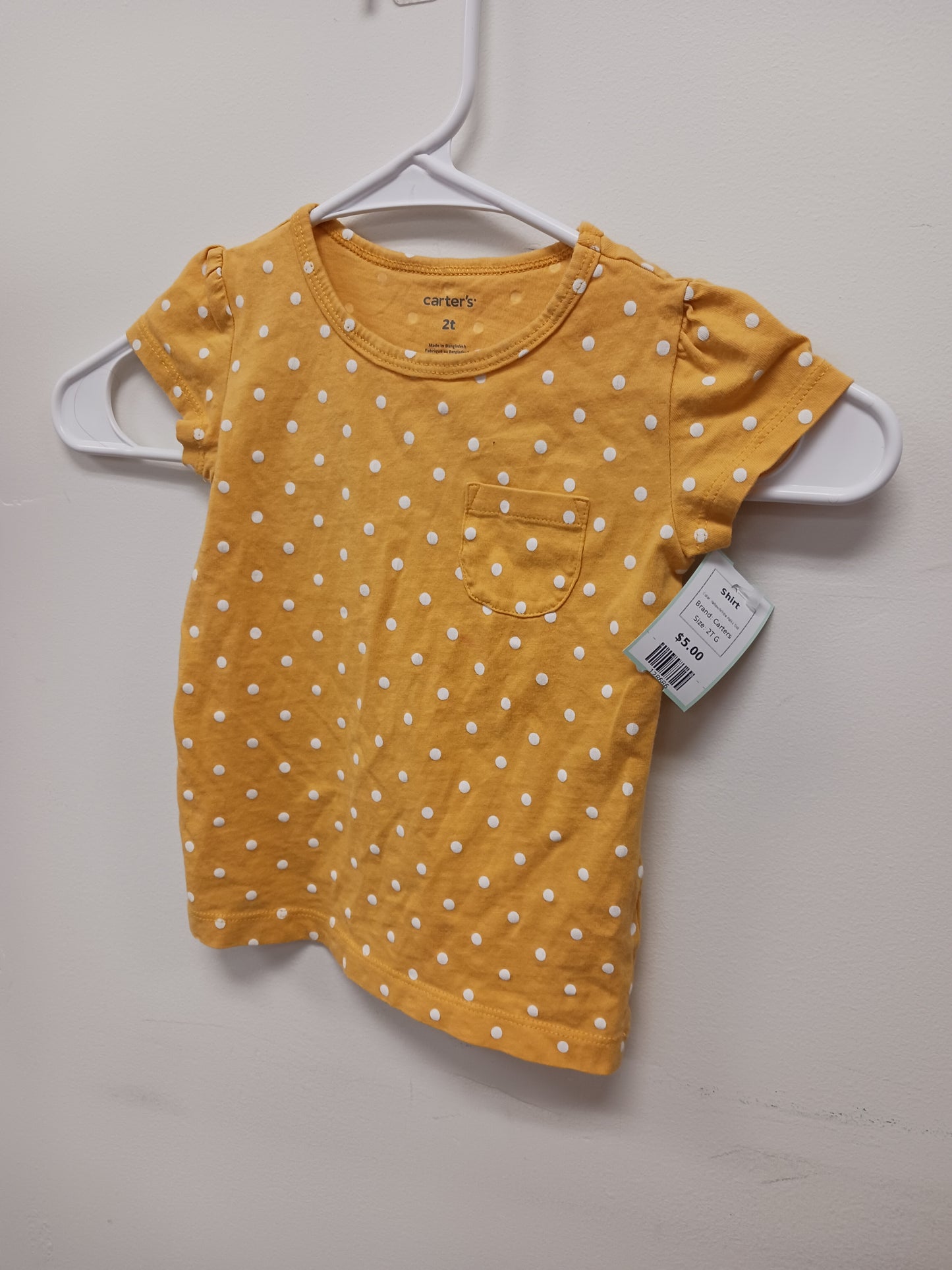 Yellow/White Polka Dot Carters Shirt, 2T G
