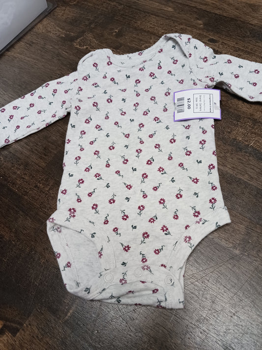 Grey/Red Flower Carters Longsleeve Onesie, 3M G