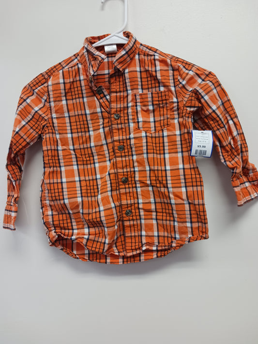 orange plaid Gymboree Long Sleeve Button Down Shirt, 4T B