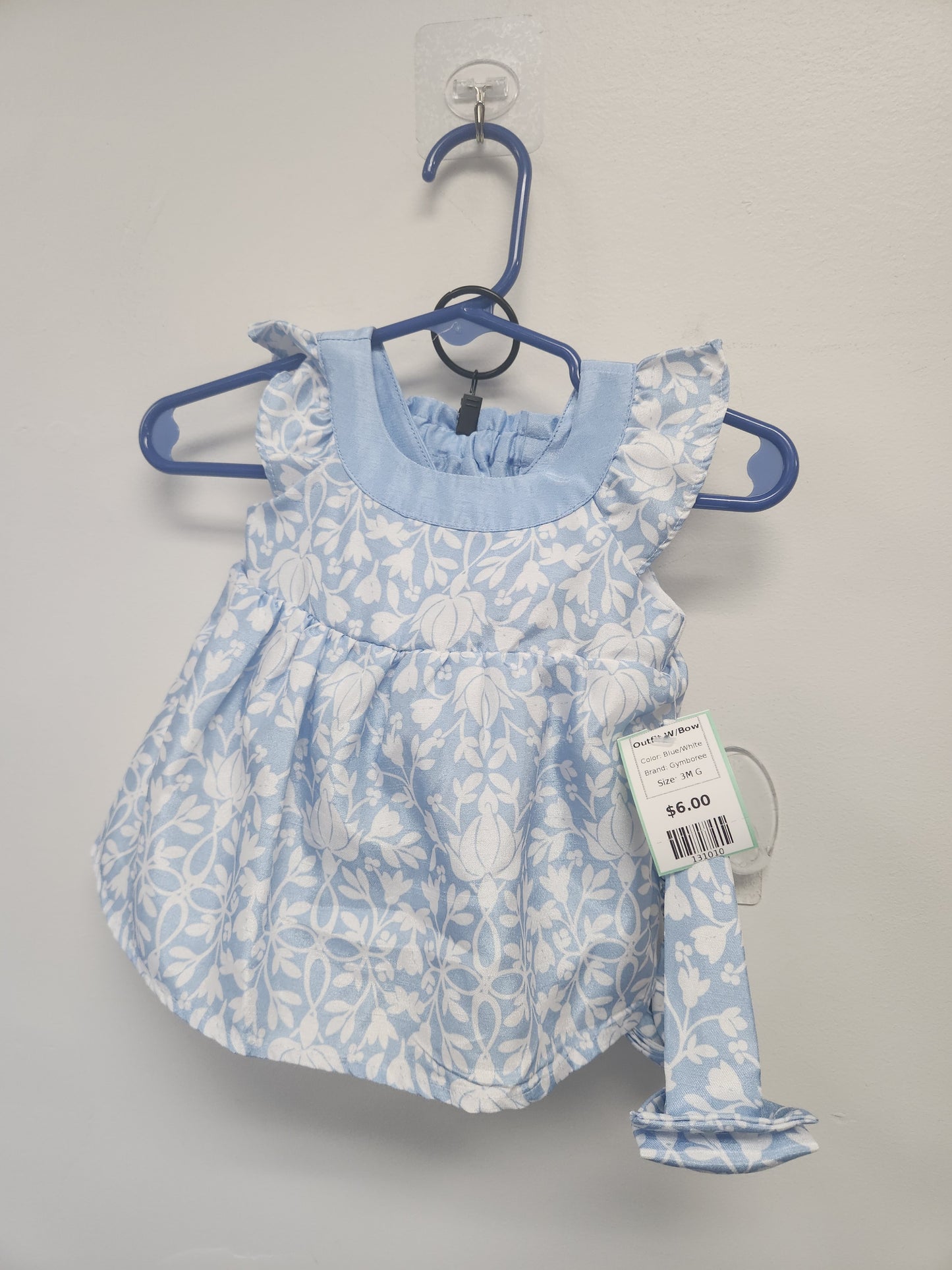 Blue/White Gymboree Outfit W/Bow, 3M G