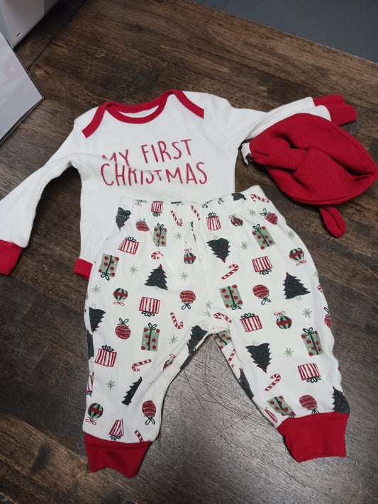 White/Red Christmas Chick Pea Outfit W/Hat, NB B