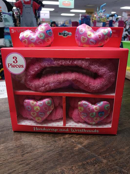 Pink/Candy Hearts Visage Headband/Wristbands, OS