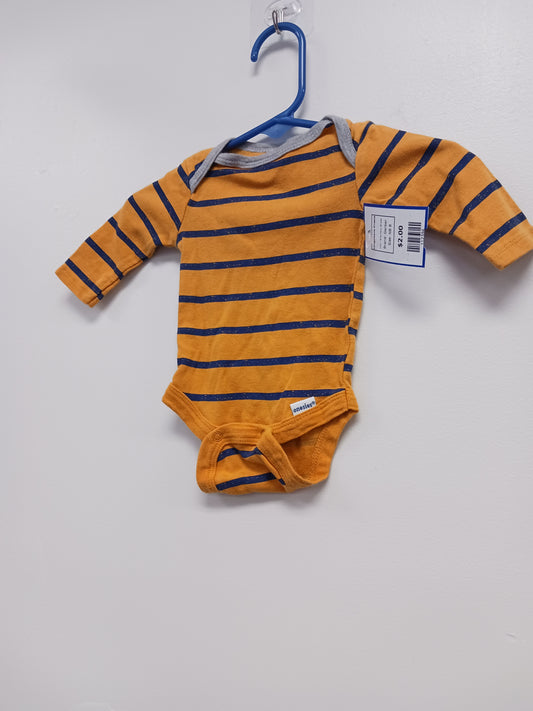 Yellow/Navy Striped Gerber Longsleeve Onesie, NB B