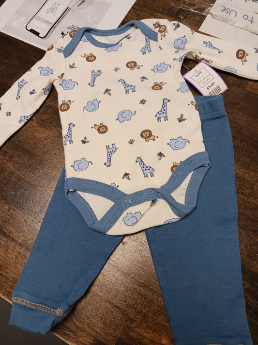 Cream/Blue Animal Babyviews Outfit, 3M B