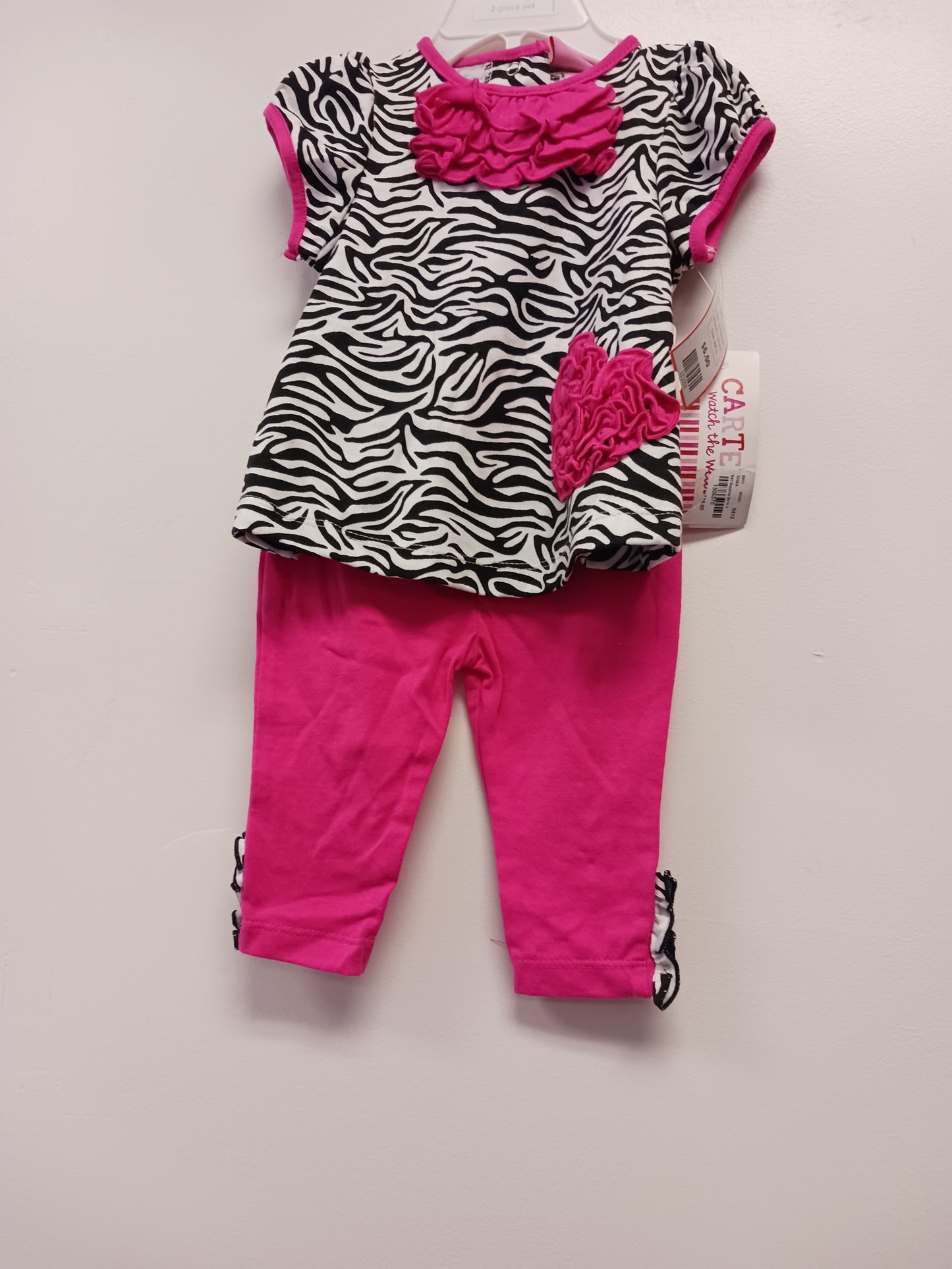 Pink/Black Carters 2 Piece Shirt/Pants outfit, 6M G