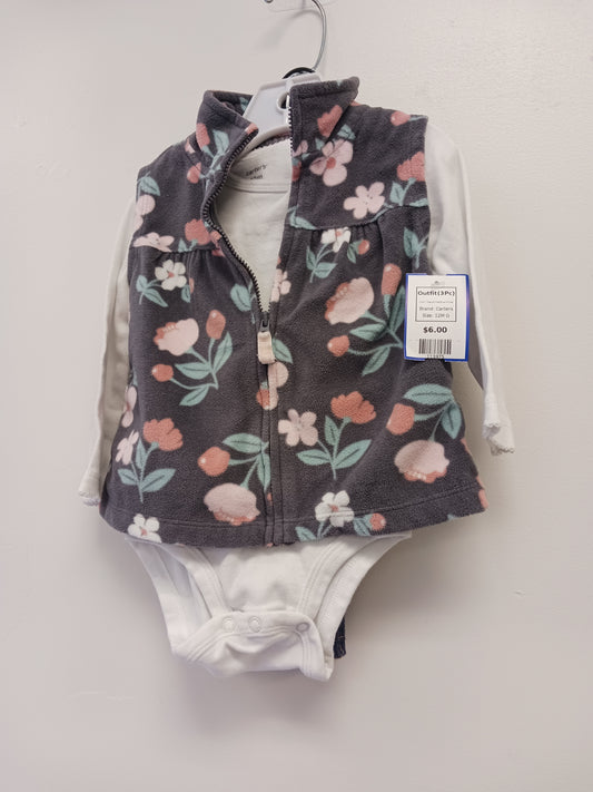 Grey/White/Blue Flower Carters Outfit(3Pc), 12M G