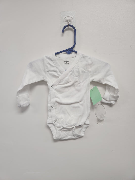 White Gerber Longsleeve Onesie, NB B