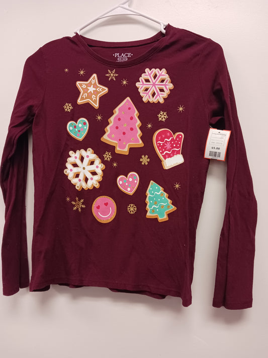 Burgandy Christmas Cookie Childrens Place Longsleeve Shirt, 10/12 G