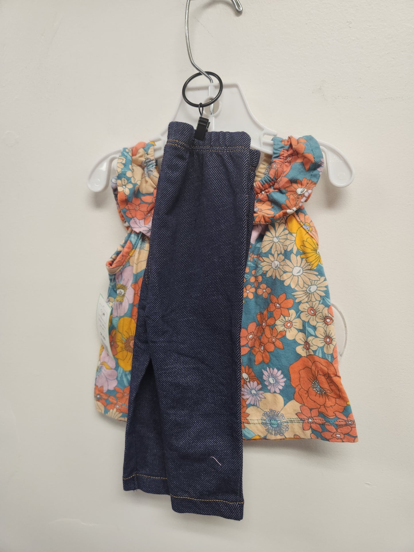 Blue/Colorful Flower Carters Outfit, 6M G