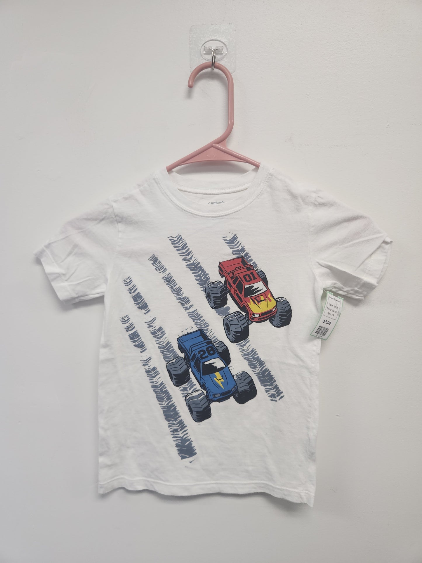 White Carters Monster Truck Tshirt, 4 B