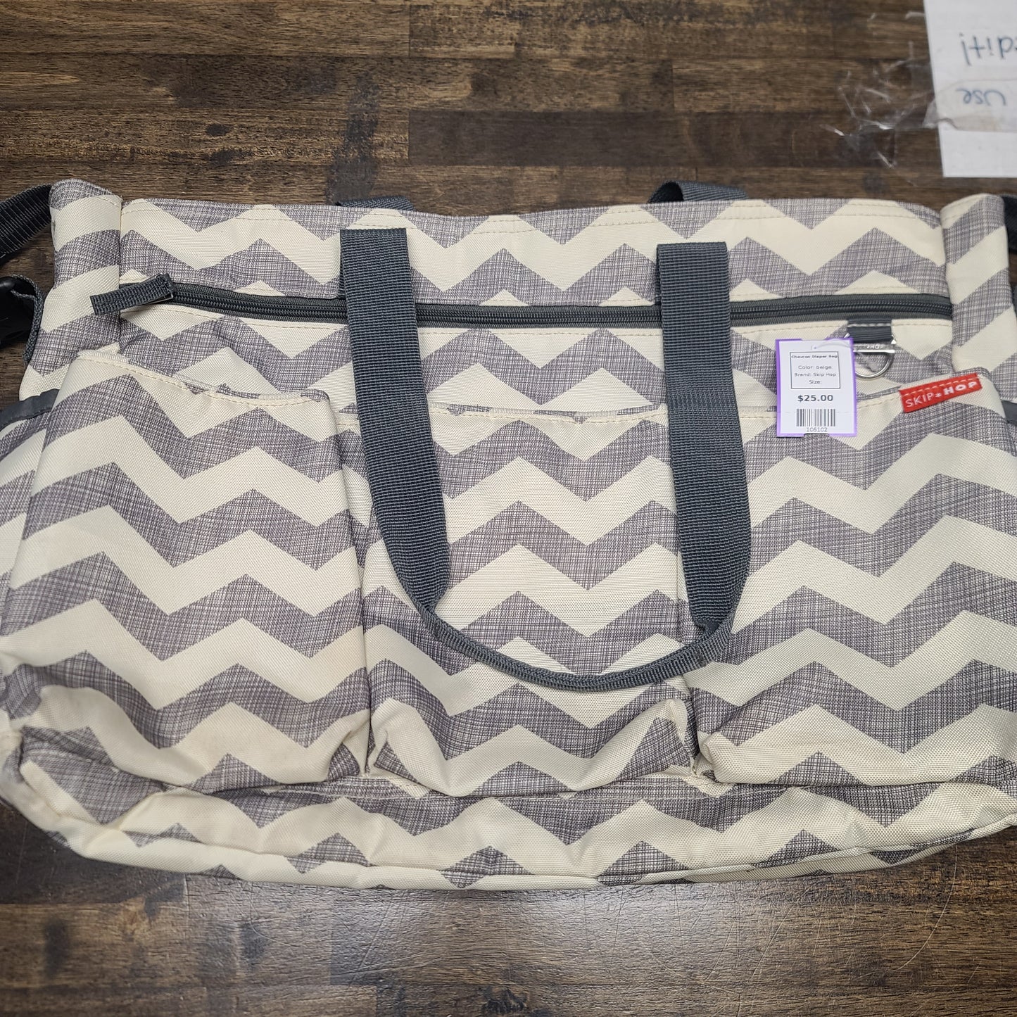 beige Skip Hop Chevron Diaper Bag