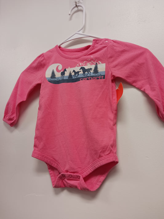 pink Carhartt Long Sleeve Horse Onesie, 18M G