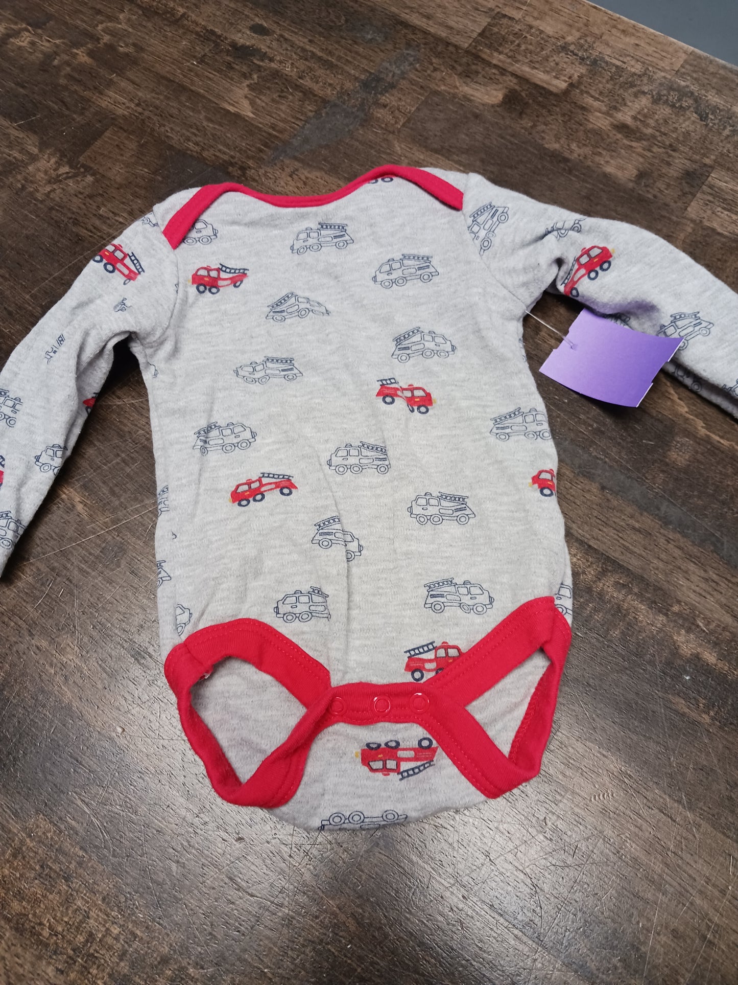 Grey/Red Firetruck Zak & Zoey Longsleeve Onesie, 3M B