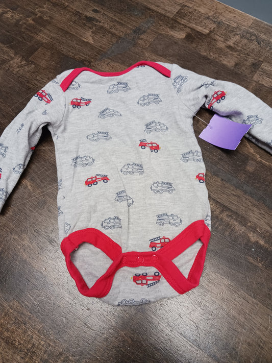 Grey/Red Firetruck Zak & Zoey Longsleeve Onesie, 3M B