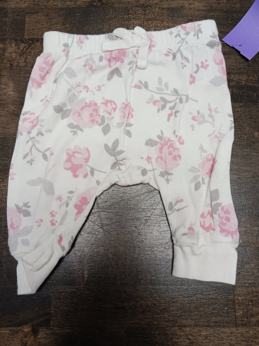 White/Pink Flower Modern Moments Pants, NB G