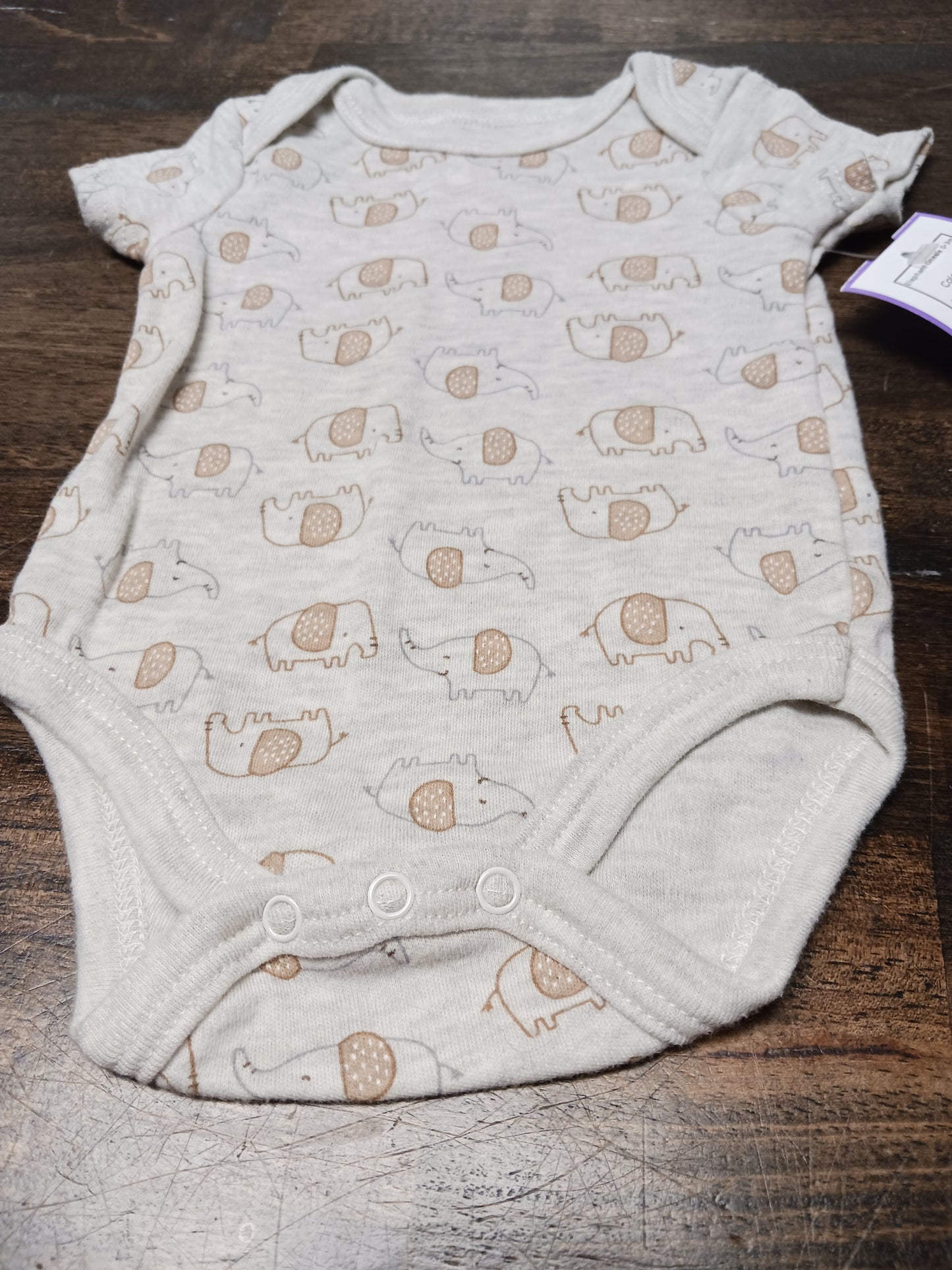 tan Little & Loved Elephant Onesie 0-3m, NB B