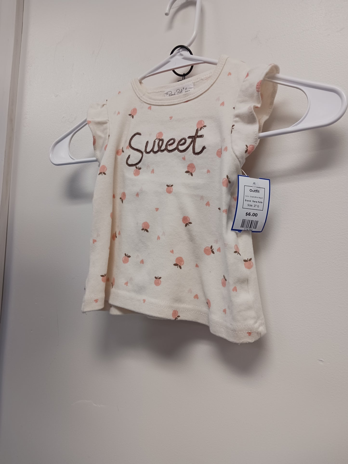 Cream/Pink Peach Rene Rofe Outfit, 2T G