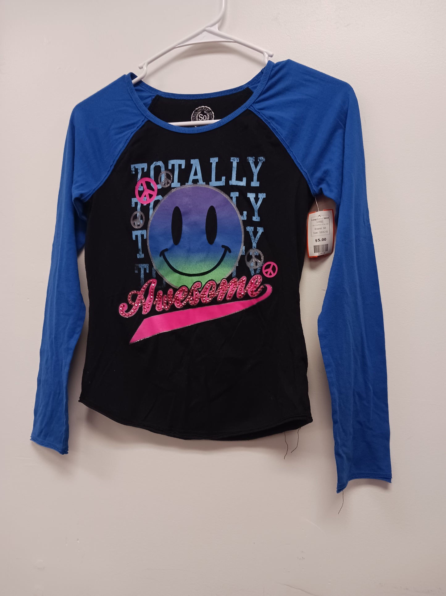 Blue/Black Smiley Face SO Longsleeve Shirt, 10/12 G