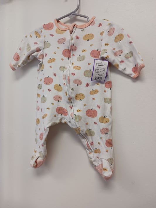 White/Pink Pumpkin Little Me Sleeper, 3M G