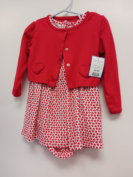 Red/White Heart Carters Dress W/Cardigan, 18M G
