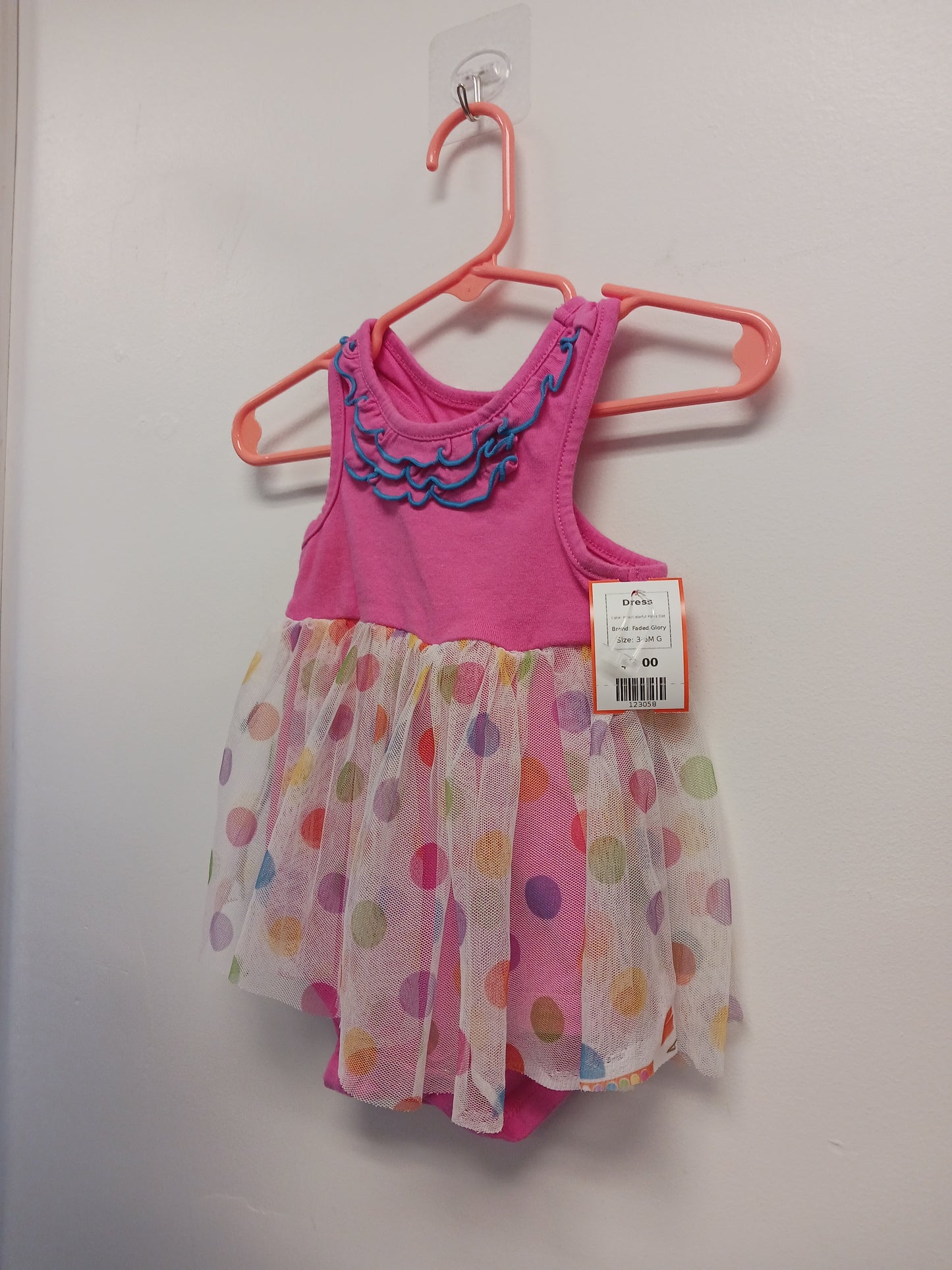 Pink/Colorful Polka Dot Faded Glory Dress, 3-6M G