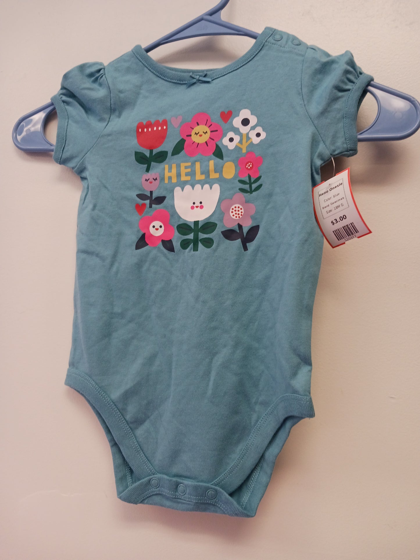 blue Garanimals Hello Onesie, 18M G