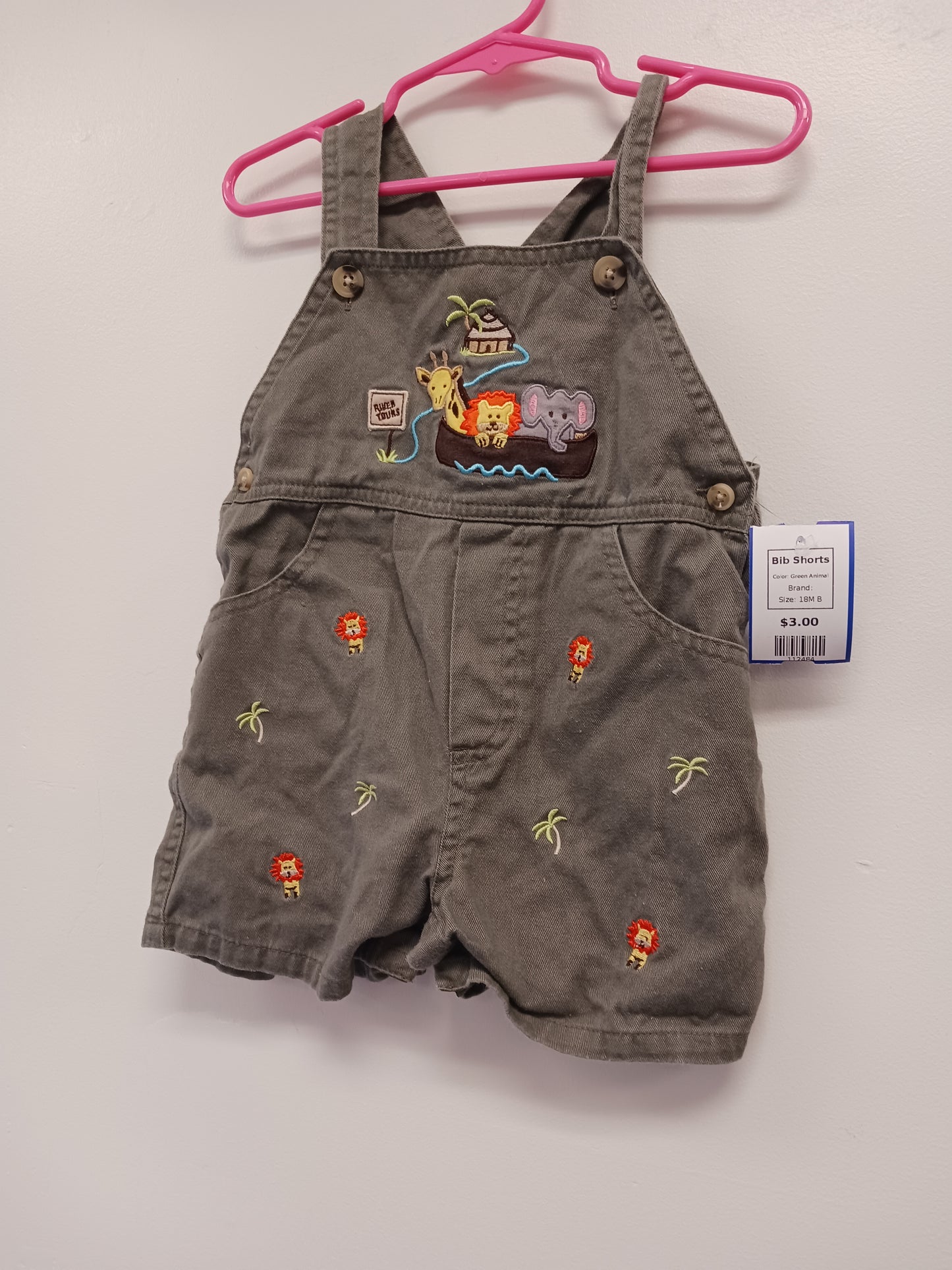 Green Animal  Bib Shorts, 18M B