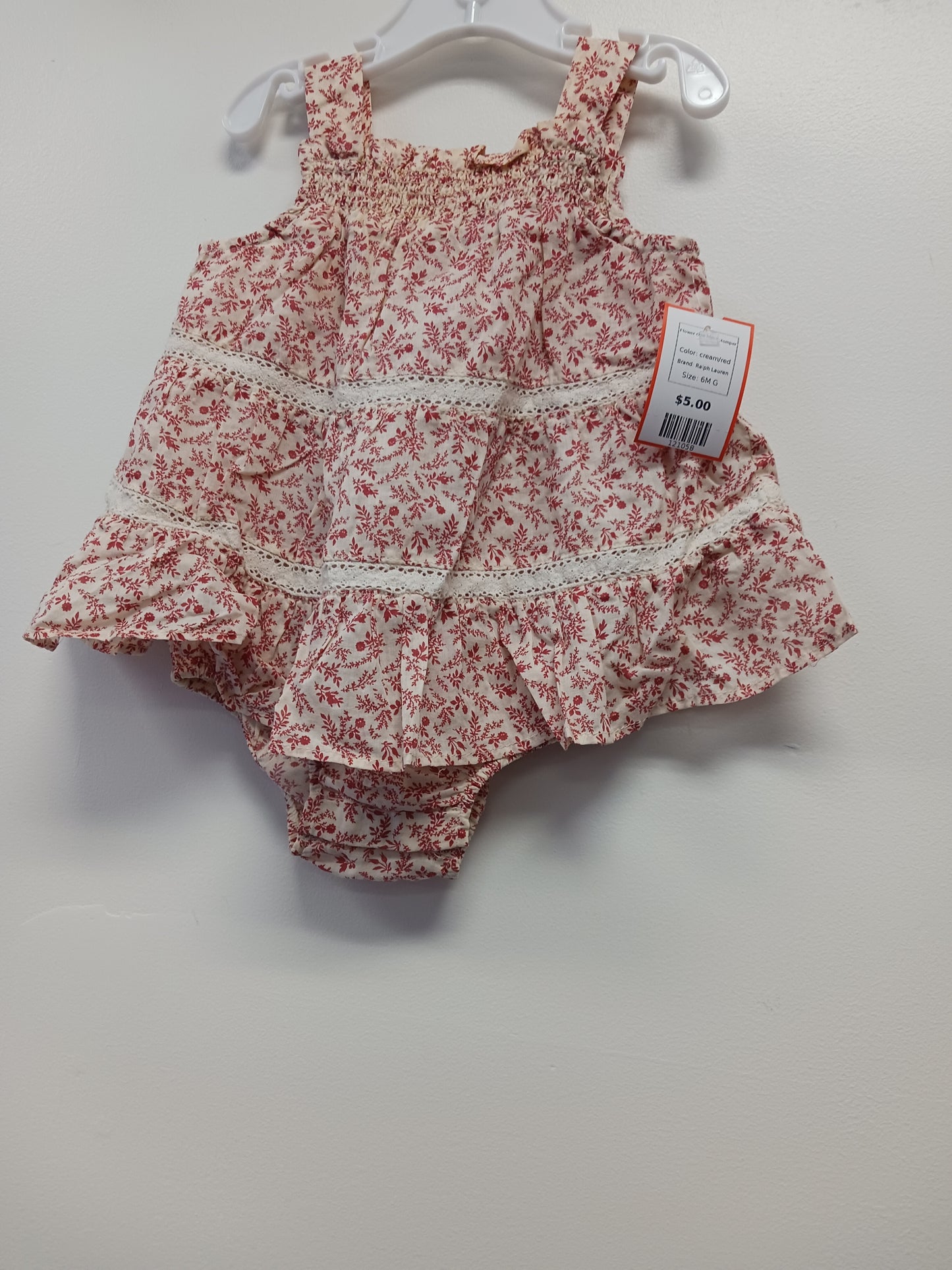 cream/red Ralph Lauren Flower One Piece Romper, 6M G