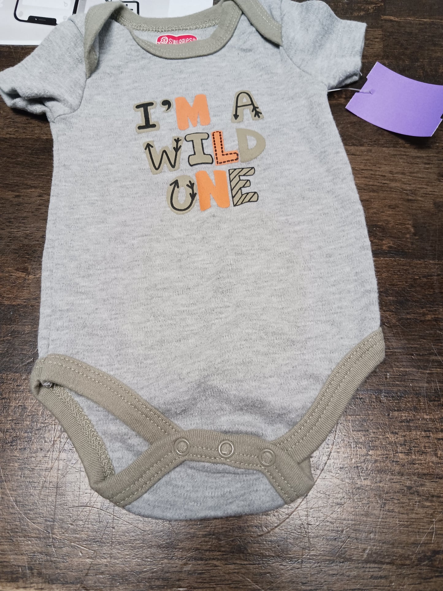 Grey/Green Wild One Swiggles Onesie, 3M B