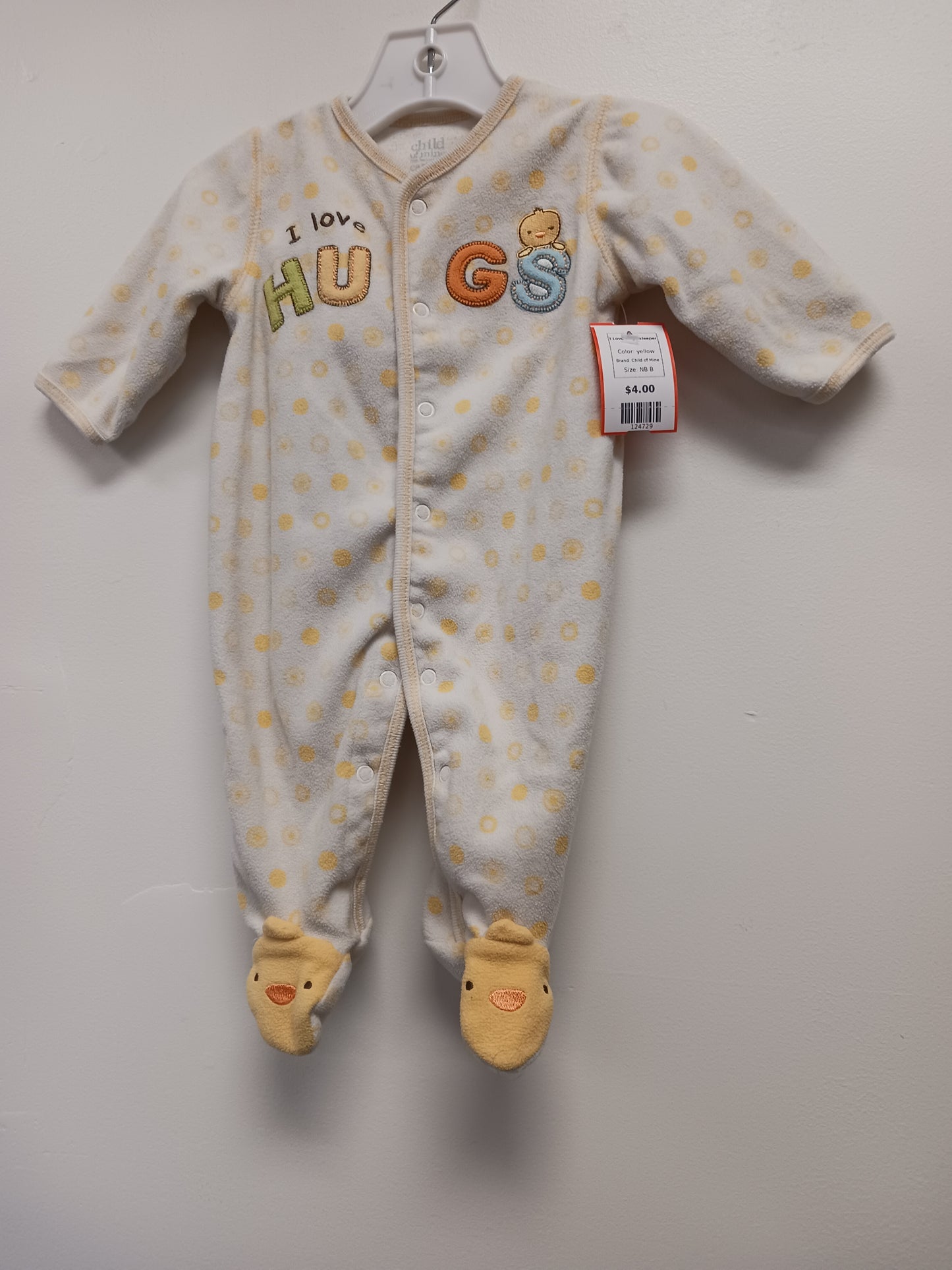 yellow Child of Mine I Love Hugs Sleeper, NB B