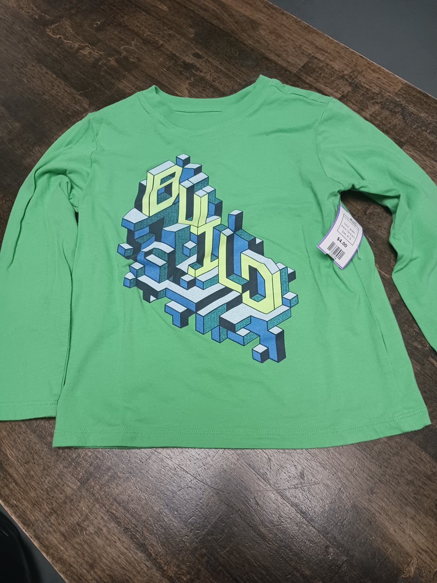 green Cat & Jack Long Sleeve Blocks Tshirt 4/5, 4T B