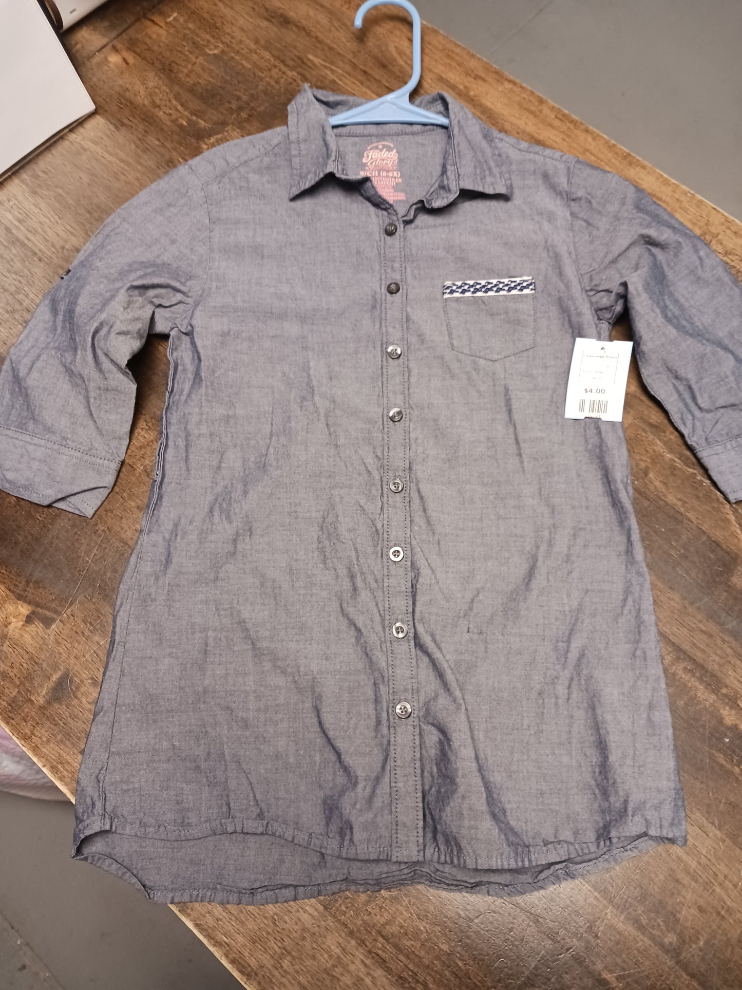 blue Faded Glory Chambray Dress, 6 G