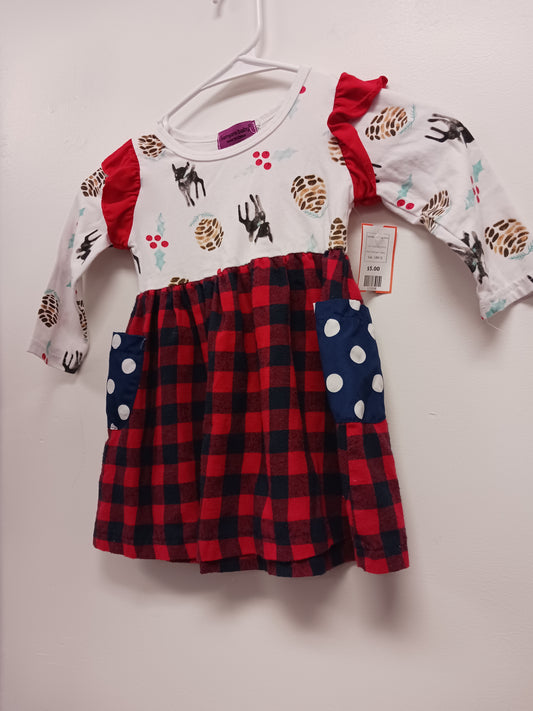 red/black/white Samgami Baby Long Sleeve Christmas Dress, 18M G