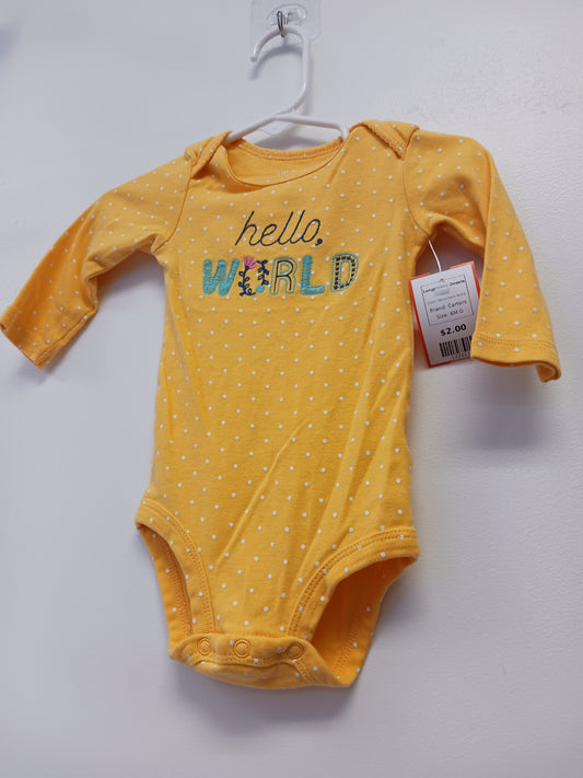 Yellow Hello World Carters Longsleeve Onesie, 6M G