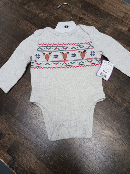 grey Jumping Bean Long Sleeve Raindeeer Onesie, 3M B