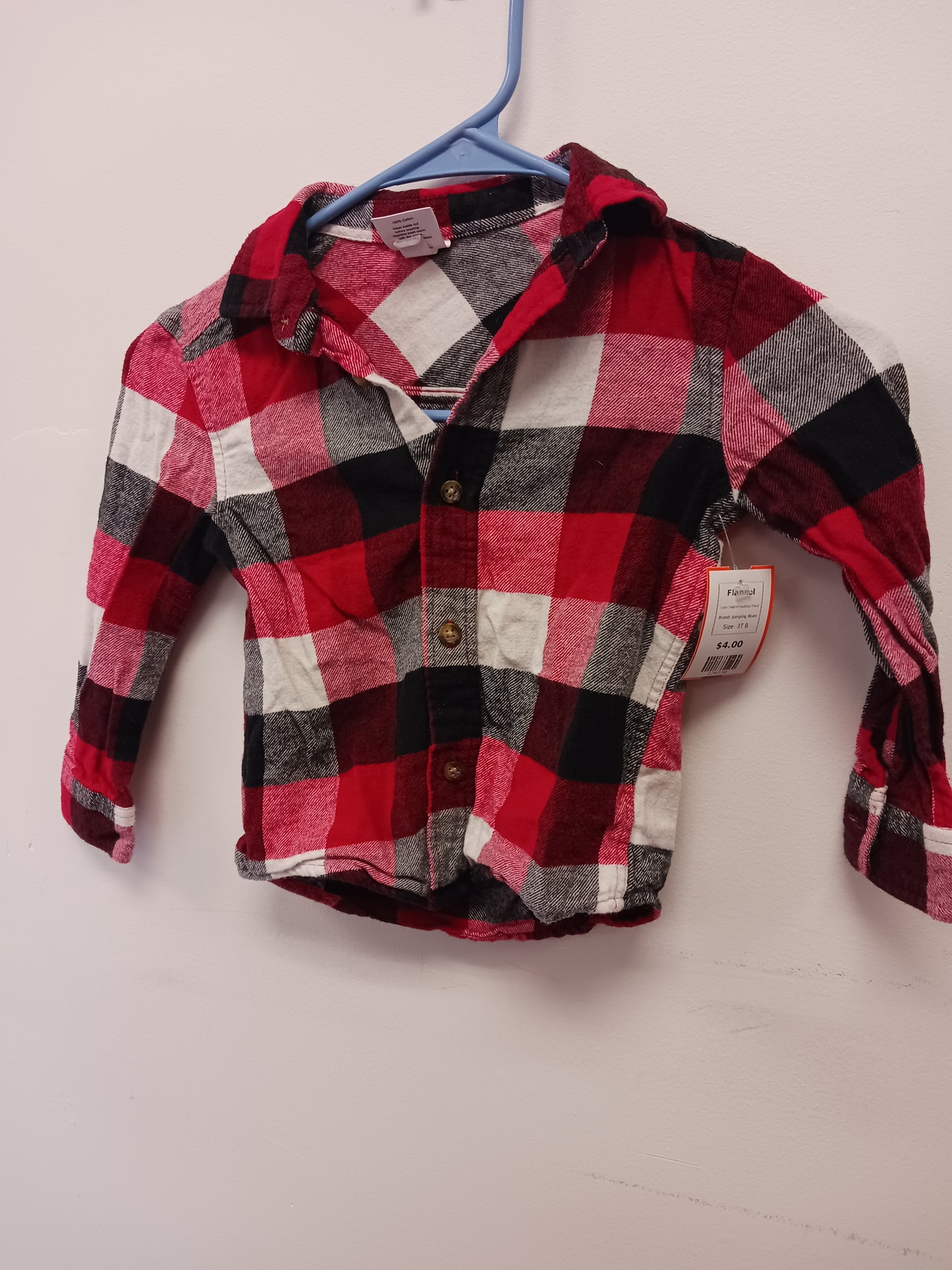 Red/White/Black Plaid Jumping Bean Flannel, 3T B