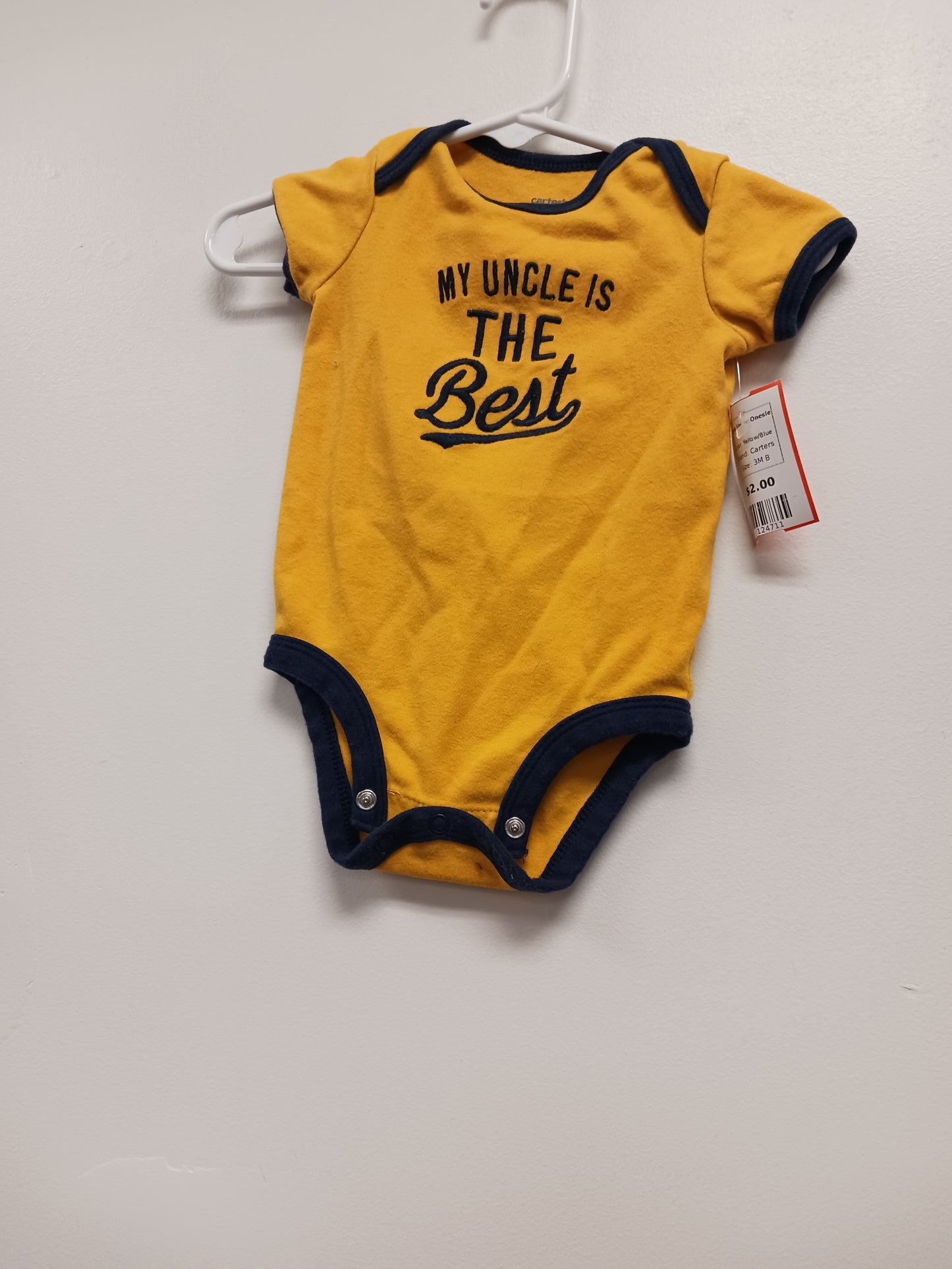 Yellow/Blue Carters Best Uncle Onesie, 3M B