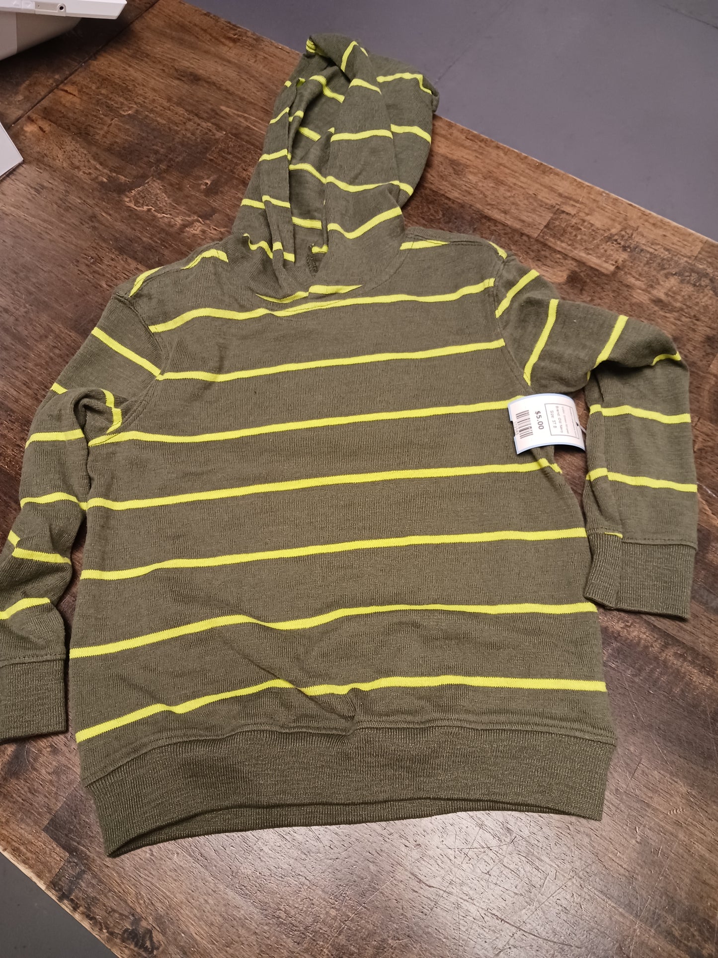 Green Striped Old Navy Hooded Longsleeve Shirt, 5T B