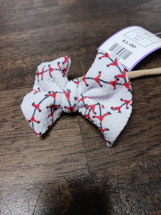 White Baseball  Bow