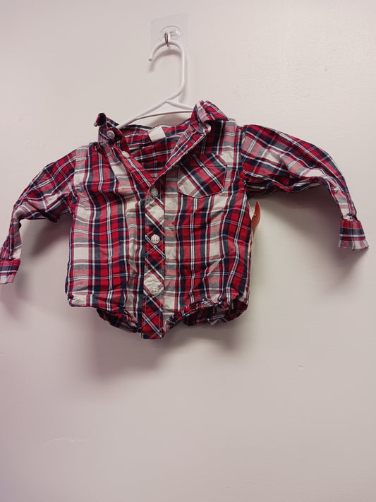 Red/Navy/White Plaid Old Navy Longsleeve Button Up, 12M B