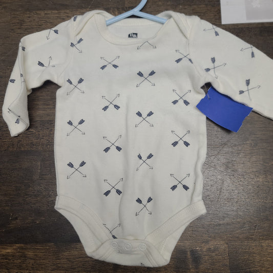 white HB arrow long sleeve onesie, NB B