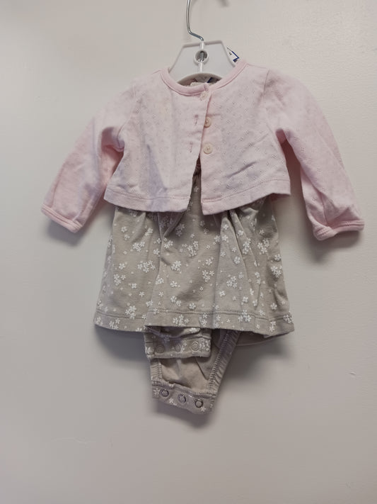 grey/pink Carters Flower Dress w/cardigan, 3M G
